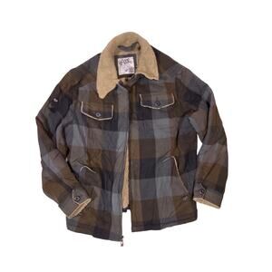 Vintage Fox Racing Flannel Jacket Sherpa Lined Mens XL – Brown Grey Plaid Zip-Up